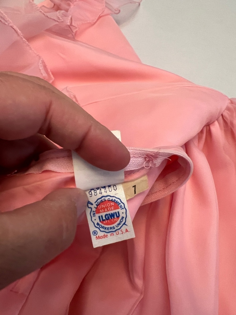 1970’s VINTAGE UNION MADE PINK RUFFLE COQUETTE BRIDGERTON STYLE GOWN DRESS - Picture 8 of 16